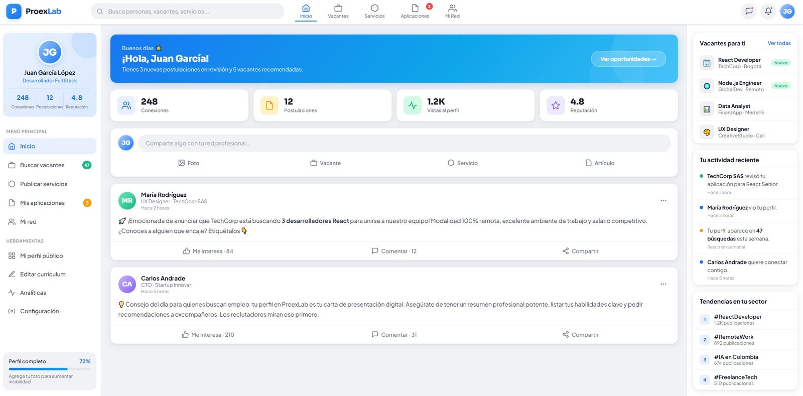Vista de la plataforma ProexLab